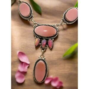 Queen Pink Conch | Aurora Opal | Sterling Silver Necklace | 18-20”